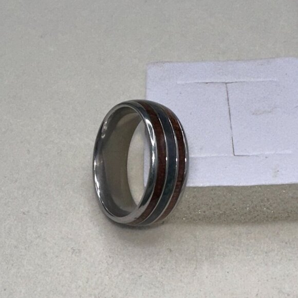 Mens Tungsten Carbide Ring With Wood & Opal Inlay Durable & Stylish Design - Picture 7 of 14